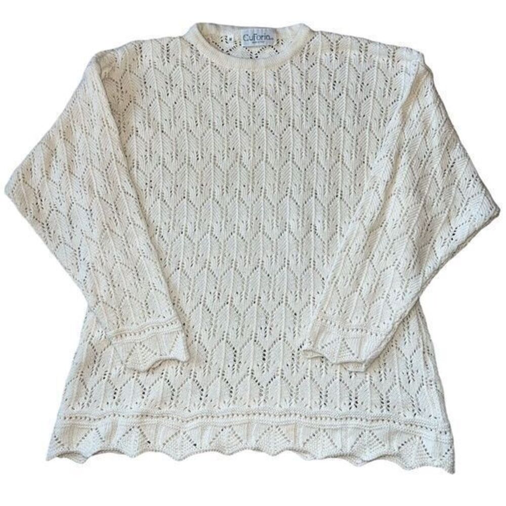 EuForia Italy Crochet Knit Crewneck Sweater‎ Ivory Size M